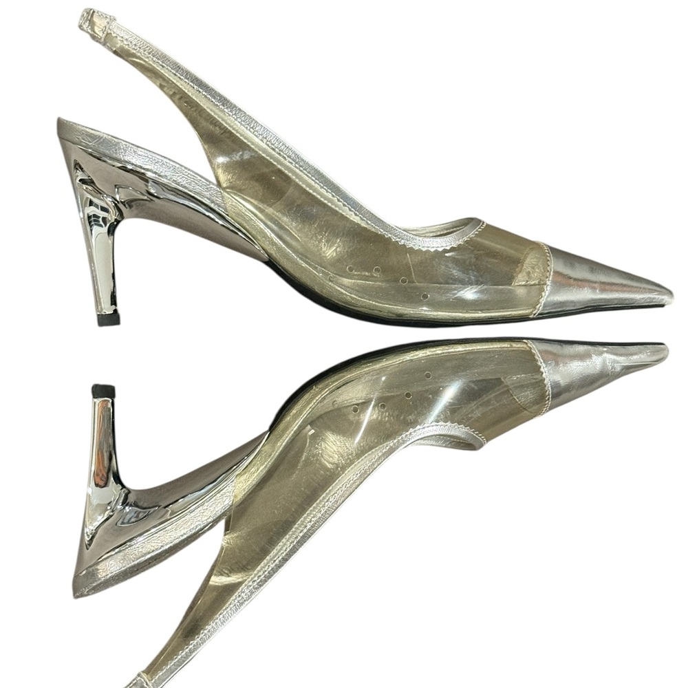 Jeffrey Campbell Cecily-2 Shimmering Silver Slingback Heels Size 11 - Picture 7 of 13